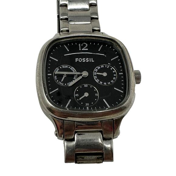 Fossil Watch ES2854 Womens Watch Black Silver Tone Stainless Steel *Untested - Picture 2 of 6